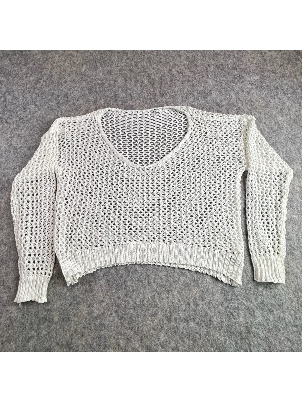 White Crocheted Sweater Beach Vacation Festival Bohemian Knitwear Size 10